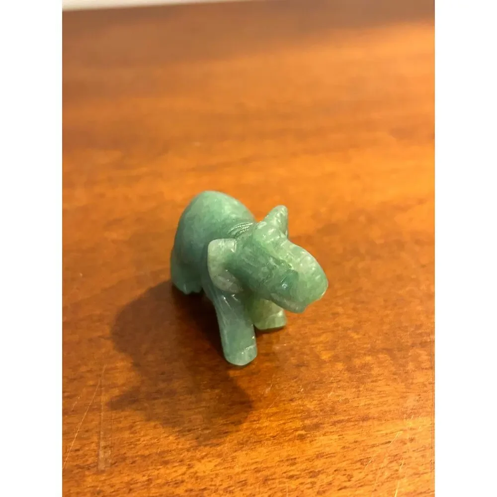 Vintage Hand Carved Jade Elephant Figurine Miniature Trunk Up Good Luck Symbol